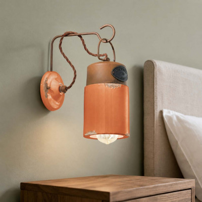 FerroLuce Industrial Lampada da parete dal design industrial con diffusore a cilindro in ceramica Colore: Arancione