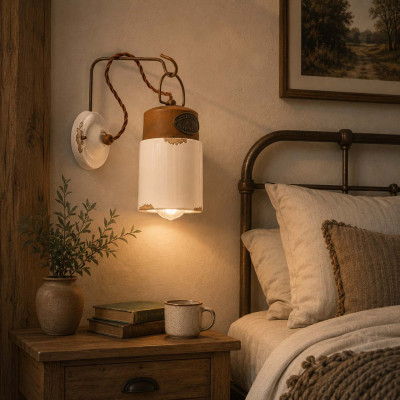 FerroLuce Industrial Lampada da parete dal design industrial con diffusore a cilindro in ceramica Colore: Bianco