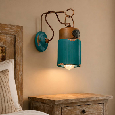 FerroLuce Industrial Lampada da parete dal design industrial con diffusore a cilindro in ceramica Colore: Verde