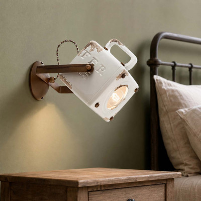 FerroLuce Industrial Lampada da parete dal design industrial con diffusore a cubico in ceramica Colore: Bianco