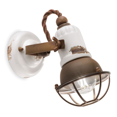 FerroLuce - Loft - Lampada da parete dal design industrial con diffusore a griglia in ceramica - 1 Lampadina E14 46W - IP20 - SKU: C1675/1