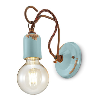 FerroLuce - Vintage - Lampada da parete in stile industrial con struttura in ceramica - Colore: Azzurro - 1 Lampadina - E27 - 53W - IP20 - SKU: C665-VIA