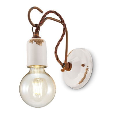 FerroLuce - Vintage - Lampada da parete in stile industrial con struttura in ceramica - Colore: Bianco - 1 Lampadina - E27 - 53W - IP20 - SKU: C665-VIB