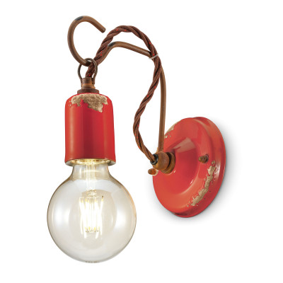 FerroLuce - Vintage - Lampada da parete in stile industrial con struttura in ceramica - Colore: Rosso - 1 Lampadina - E27 - 53W - IP20 - SKU: C665-VIR