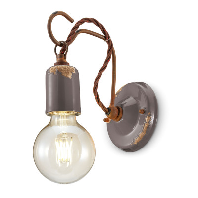 FerroLuce - Vintage - Lampada da parete in stile industrial con struttura in ceramica - Colore: Tortora - 1 Lampadina - E27 - 53W - IP20 - SKU: C665-VIT