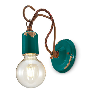 FerroLuce - Vintage - Lampada da parete in stile industrial con struttura in ceramica - Colore: Verde - 1 Lampadina - E27 - 53W - IP20 - SKU: C665-VIV