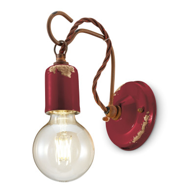 FerroLuce - Vintage - Lampada da parete in stile industrial con struttura in ceramica - Colore: Bordeaux - 1 Lampadina - E27 - 53W - IP20 - SKU: C665-VIX