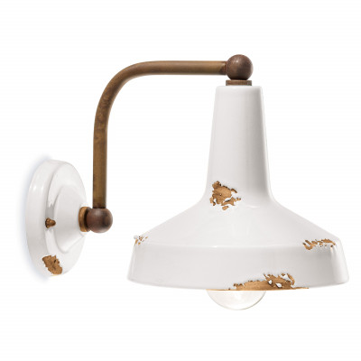 FerroLuce - Vintage - Lampada da parete in stile industrial in metallo con diffusore in ceramica - 1 Lampadina E27 53W - IP20 - SKU: C1420