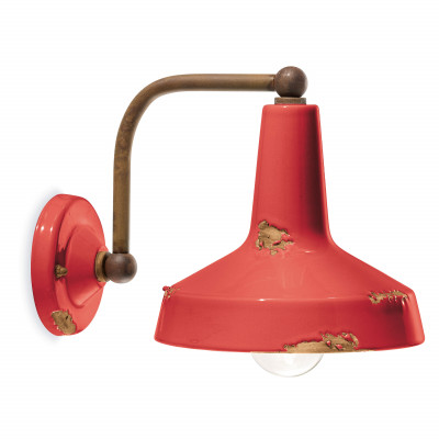 FerroLuce - Vintage - Lampada da parete in stile industrial in metallo con diffusore in ceramica - Colore: Rosso - 1 Lampadina - E27 - 53W - IP20 - SKU: C1420-VIR