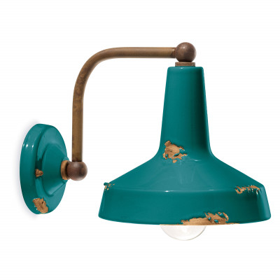 FerroLuce - Vintage - Lampada da parete in stile industrial in metallo con diffusore in ceramica - Colore: Verde - 1 Lampadina - E27 - 53W - IP20 - SKU: C1420-VIV