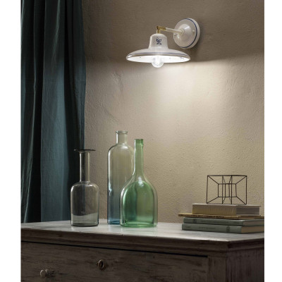 FerroLuce - Como - Lampada da parete rustica con diffusore in ceramica decorato a mano - 1 Lampadina E14 6W - IP20 - SKU: C2332-BI-38.DEC.SOB