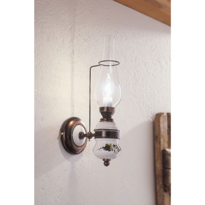 FerroLuce - Pompei - Lampada da parete rustica con struttura in ceramica decorata a mano - 1 Lampadina E14 60W - IP20 - SKU: C560-NR-04.DEC.UOO