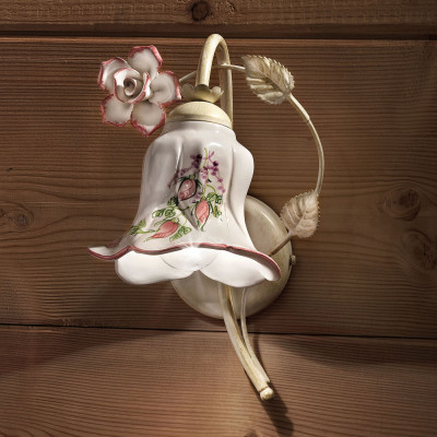 FerroLuce - Pisa - Lampada da parete rustica in metallo con paralume in ceramica decorato a mano - 1 Lampadina E14 42W - IP20 - SKU: C1201-BO-05.DEC.RRR