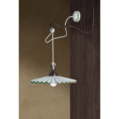 FerroLuce - L'Aquila - Lampada da parete rustica in metallo diffusore in ceramica decorato a mano - 1 Lampadina E27 75W - IP20 - SKU: C661-NR-VP