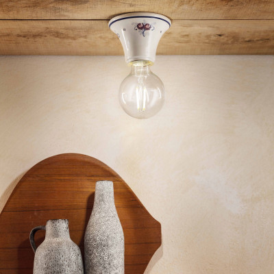 FerroLuce - Trieste - Lampada da soffitto dalle linee rustiche in ceramica decorata a mano - 1 Lampadina E27 77W - IP20 - SKU: C132-17.DEC.PEO