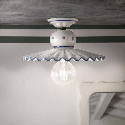 FerroLuce - Roma - Lampada da soffitto media dallo stile rustico in ceramica decorata a mano - 1 Lampadina E27 75W - IP20 - SKU: C376-NR-44.DEC.FFB