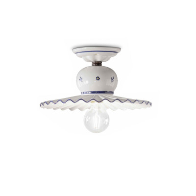 FerroLuce - Roma - Lampada da soffitto piccola dallo stile rustico in ceramica decorata a mano - 1 Lampadina E27 75W - IP20 - SKU: C375-NR-44.DEC.FFB
