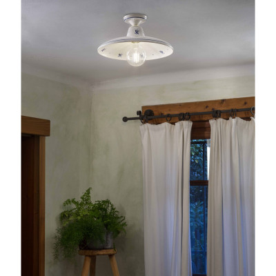 FerroLuce - Como - Lampada da soffitto rustica con diffusore in ceramica decorato a mano - 1 Lampadina E27 77W - IP20 - SKU: C2333-BI-38.DEC.SOB