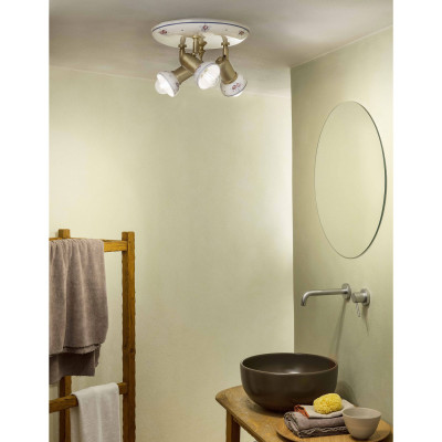 FerroLuce - Savona - Lampada da soffitto rustica con tre paralumi in ceramica decorata a mano - 3 Lampadine E14 42W - IP20 - SKU: C149-OS-17.DEC.PEO