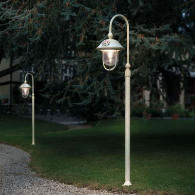 FerroLuce - Bari - Lampione da giardino in alluminio e paralume in ceramica decorata a mano - 1 Lampadina E27 60W - IP43 - SKU: A303-BO-43.DEC.TRS