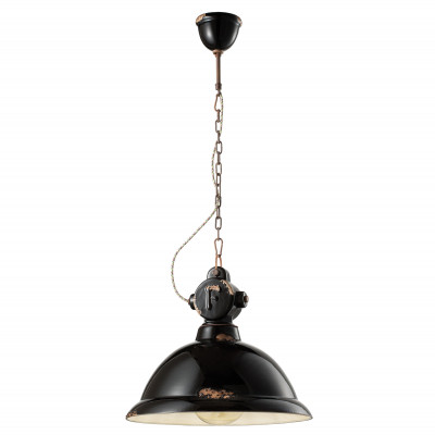 FerroLuce - Industrial - Lampada sospensione in metallo dal design industrial con diffusore in ceramica - Colore: Nero - 1 Lampadina - E27 - 100W - IP20 - SKU: C1710-VIN