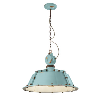 FerroLuce - Industrial - Lampada sospensione in metallo dallo stile industrial con diffusore in ceramica - Colore: Azzurro - 1 Lampadina - E27 - 100W - IP20 - SKU: C1720-VIA