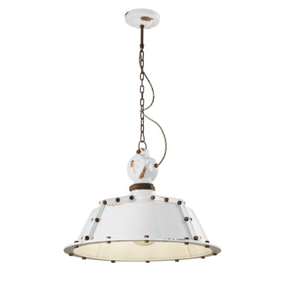 FerroLuce - Industrial - Lampada sospensione in metallo dallo stile industrial con diffusore in ceramica - Colore: Bianco - 1 Lampadina - E27 - 100W - IP20 - SKU: C1720-VIB