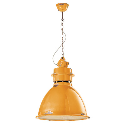 FerroLuce - Industrial - Lampada sospensione in stile industrial con diffusore in ceramica - Colore: Giallo Majestic - 1 Lampadina - E27 - 100W - IP20 - SKU: C1750-VIG