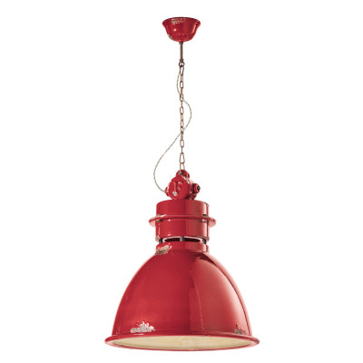 FerroLuce - Industrial - Lampada sospensione in stile industrial con diffusore in ceramica - Colore: Rosso - 1 Lampadina - E27 - 100W - IP20 - SKU: C1750-VIR