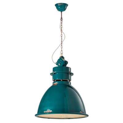 FerroLuce Industrial Lampada sospensione in stile industrial con diffusore in ceramica Colore: Verde