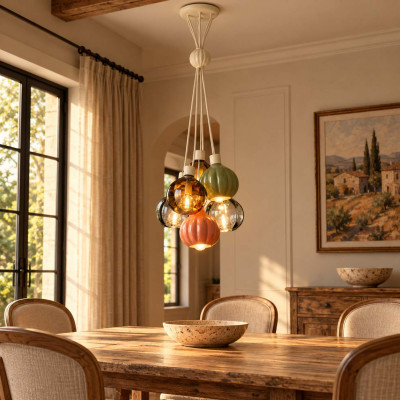 FerroLuce Afoxé Lampadario con 6 diffusori in ceramica e vetro dallo stile moderno