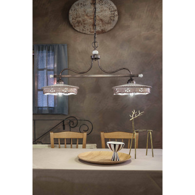 FerroLuce - Alessandria - Lampadario in stile rustico in metallo con 2 diffusori - 2 Lampadine E27 75W - IP20 - SKU: C543-NR-FMA