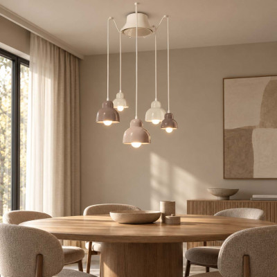 FerroLuce Berimbau Lampadario moderno con 5 diffusori pendenti in ceramica Colore: Toni Caldi