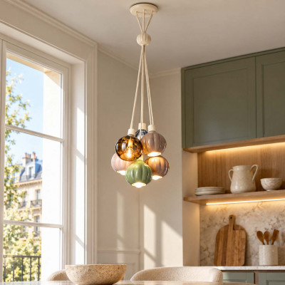 FerroLuce Afoxé Lampadario moderno con 6 diffusori a grappolo in ceramica e vetro