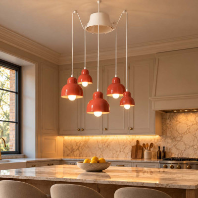 FerroLuce Berimbau Lampadario moderno decò con 5 diffusori in ceramica Colore: Arancione