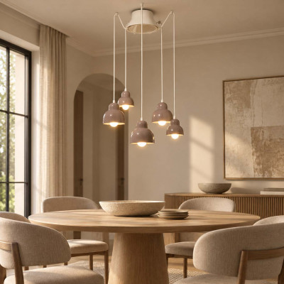 FerroLuce Berimbau Lampadario moderno decò con 5 diffusori in ceramica Colore: Moka