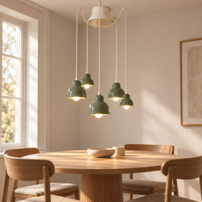 FerroLuce Berimbau Lampadario moderno decò con 5 diffusori in ceramica Colore: Salvia