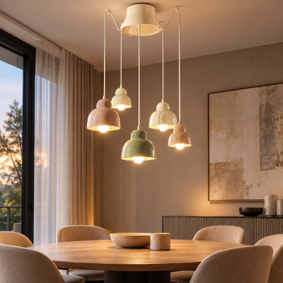 FerroLuce Berimbau Lampadario moderno rotondo con 5 diffusori pendenti in ceramica Colore: Toni Caldi