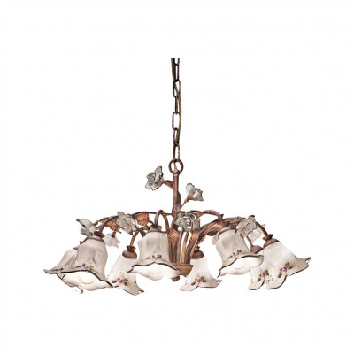 FerroLuce - Pisa - Lampadario rustico con otto diffusori in ceramica decorati a mano - 8 Lampadine E14 42W - IP20 - SKU: C1205-8-RU-13.DEC.CO