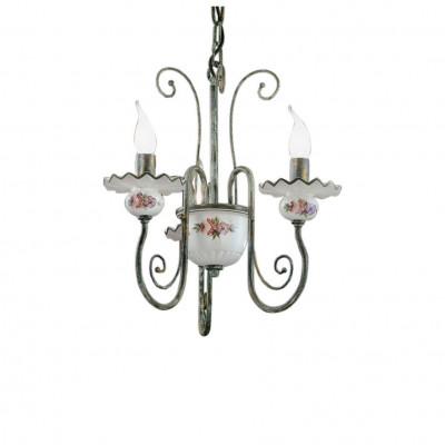 FerroLuce - Sanremo - Lampadario rustico in metallo con 3 braccia in ceramica decorata a mano - 3 Lampadine E14 42W - IP20 - SKU: C410-3-VO-11.DEC.OTT
