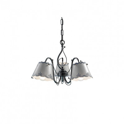 FerroLuce - Ravenna - Lampadario rustico in metallo con tre paralumi in ceramica decorati a mano - 3 Lampadine E14 42W - IP20 - SKU: C926-NA-FBL