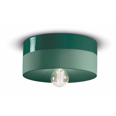 FerroLuce - Pi - Plafoniera a soffitto piccola rotonda interamente in ceramica dal design moderno - Colore: Verde - 1 Lampadina - E27 - 77W - IP20 - SKU: C1793-VEB