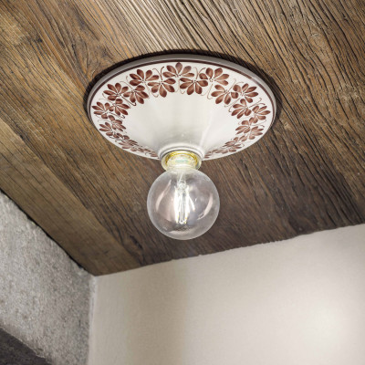FerroLuce - Trieste - Plafoniera da soffitto dal design rustico in ceramica decorata a mano - 1 Lampadina E27 100W - IP20 - SKU: C134-28.DEC.WOM