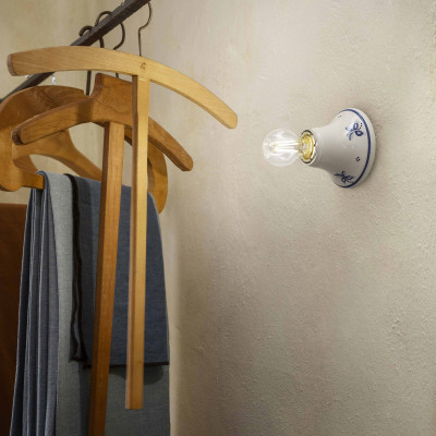FerroLuce - Trieste - Plafoniera da soffitto dalle linee rustiche in ceramica decorata a mano - 1 Lampadina E14 60W - IP20 - SKU: C133-38.DEC.SOB