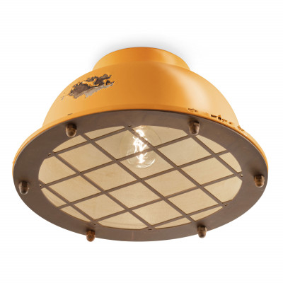 FerroLuce - Industrial - Plafoniera da soffitto in stile industrial con diffusore in ceramica con griglia - Colore: Giallo Majestic - 1 Lampadina - E27 - 100W - IP20 - SKU: C1760-VIG