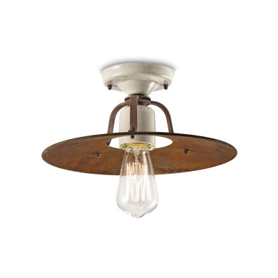FerroLuce - Grunge - Plafoniera da soffitto piccola con struttura in metallo e dettagli in ceramica - 1 Lampadina E27 77W - IP20 - SKU: C1434-18