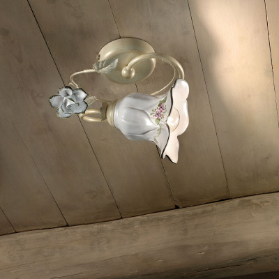 FerroLuce - Pisa - Lampada da soffitto rustica con diffusore in ceramica decorato a mano - 1 Lampadina E14 42W - IP20 - SKU: C1204-1-BO-13.DEC.CO