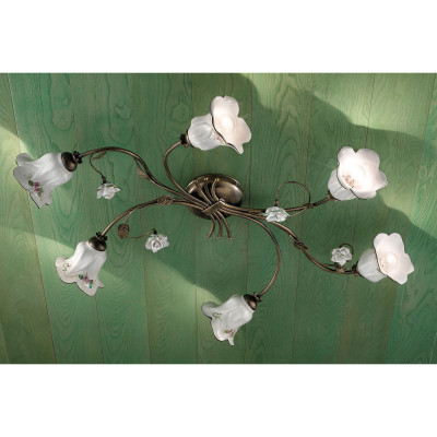 FerroLuce - Pisa - Plafoniera da soffitto rustica con sei diffusori in ceramica decorati a mano - 6 Lampadine E14 42W - IP20 - SKU: C1204-6-NO-13.DEC.CO