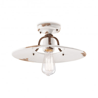 FerroLuce - Country - Plafoniera grande in metallo con diffusore in ceramica dal design industrial - 1 Lampadina E27 77W - IP20 - SKU: C1445