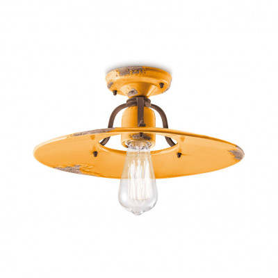 FerroLuce - Country - Plafoniera grande in metallo con diffusore in ceramica dal design industrial - Colore: Giallo Majestic - 1 Lampadina - E27 - 77W - IP20 - SKU: C1445-VIG